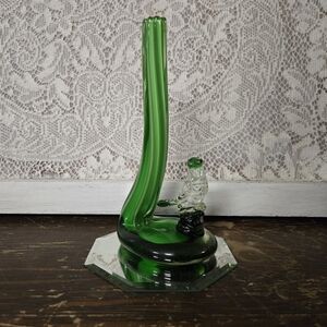 Green Art Glass Bird Bud Vase